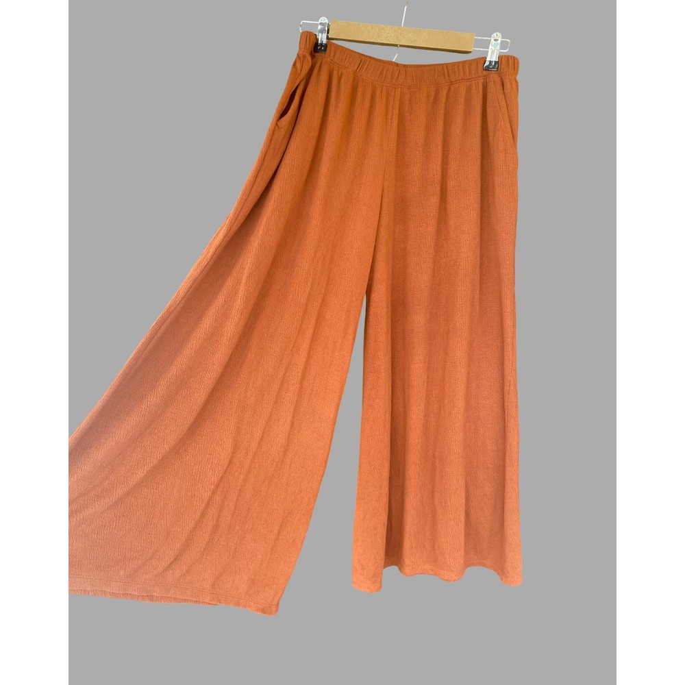 Womens Rust Orange Wide Leg Lounge Pants Textured Size M Travel Minimalist - Picture 4 of 10